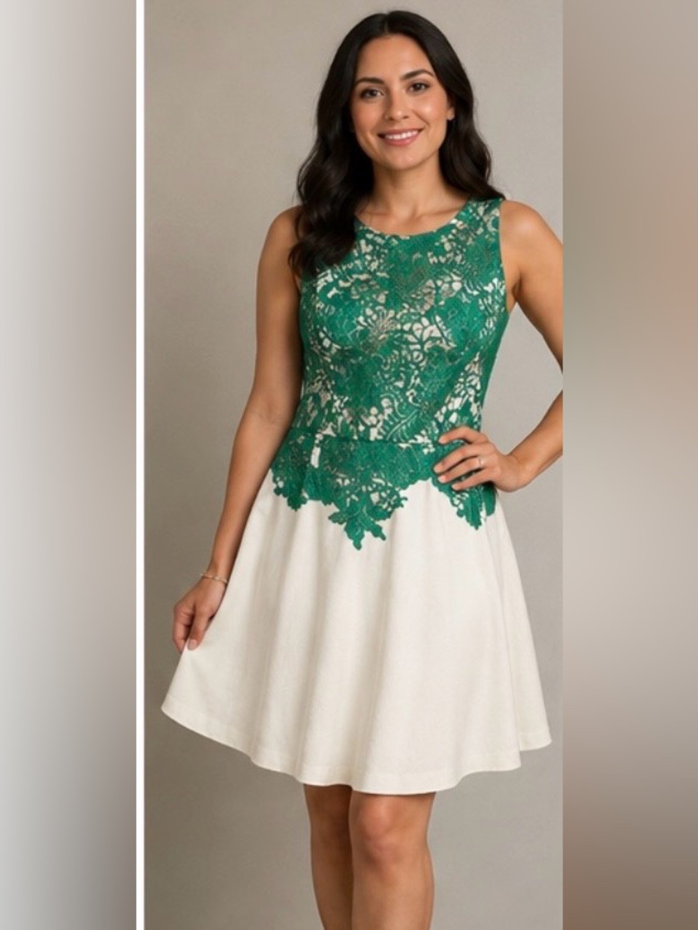 Moulinette Soeurs Anthropologie Green Lace Bodice Cream Skirt Dress